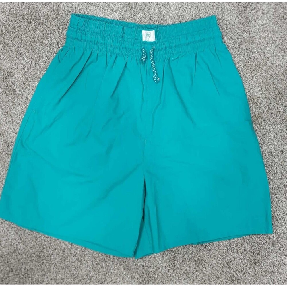 Vintage 80s  Women's L Teal Shorts Elastic Waist Cobble Stone Creations